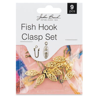 John Bead Must Have Findings Fish Hook Clasps - Set of 9, Gold, 6 mm x 20 mm (In packaging)