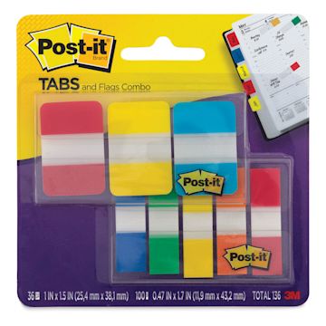 Open in modal - 3M Post-it Tabs - Front of blister package of 8 Assorted sizes of Primary Colors