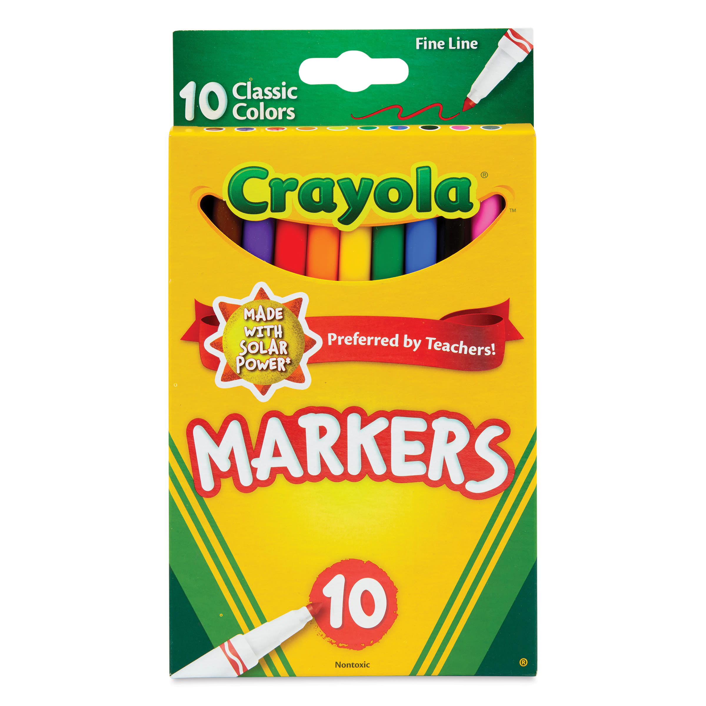 Crayola Fine Line Markers - Classic Colors, Set of 10, front of packaging