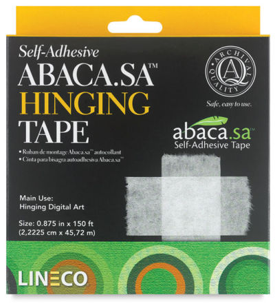 Abaca Self-Adhesive Hinging Tape - Front of package of 150 ft Roll