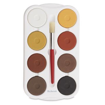 Open in modal - Richeson Tempera Cakes - Set of 8 with Tray and Brush, Multicultural Colors, Large Cakes