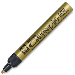 Sakura Pen-Touch Calligrapher Pens - Uncapped Medium Line Gold pen shown at angle