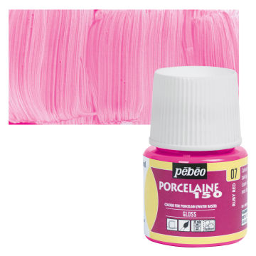 Pebeo Porcelaine 150 Paint - Ruby, Transparent, 45 ml bottle (swatch and bottle)