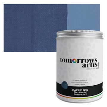 Open in modal - Tomorrow's Artist Eco-Friendly Standard Body Acrylic Paint - Bluebird Blue, 250 ml jar and swatch