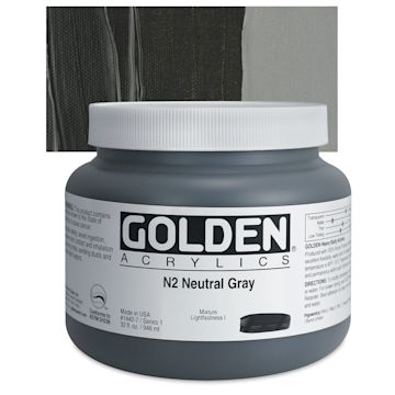 Open in modal - Golden Heavy Body Artist Acrylic - Neutral Gray N2, 32 oz Jar and swatch