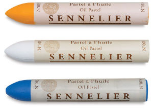 Sennelier Oil Pastels Grand - Yellow,White, and Blue pastels shown horizontally