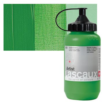 Open in modal - Lascaux Artist Acrylic - Cobalt Nickel Green, 390 ml Tube and swatch
