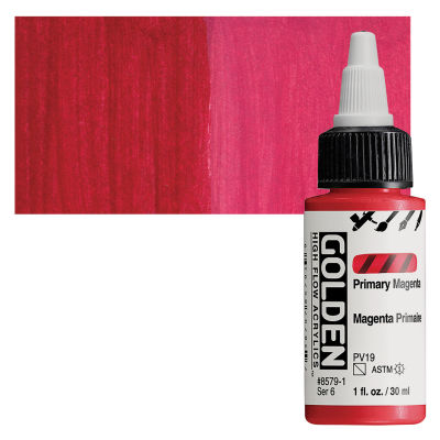 Golden High Flow Acrylics - Primary Magenta, 1 oz bottle with swatch