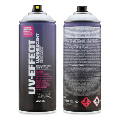 Montana UV-Effect Luminescent Varnish Spray - Front and back of can
