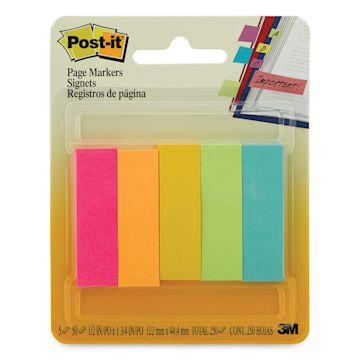 Open in modal - 3M Post-it Page Markers - Front of blister package of 5 Multicolor Post-Its