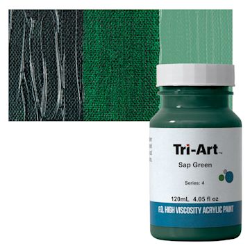 Open in modal - Tri-Art High Viscosity Artist Acrylic - Sap Green, 120 ml jar and swatch