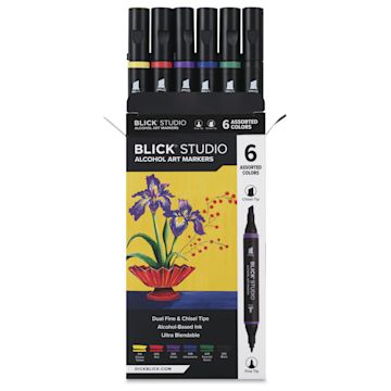 Open in modal - Blick Studio Double-Ended Alcohol Art Markers - Assorted Colors, Set of 6, front of packaging