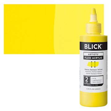 Open in modal - Blick Artists’ Fluid Acrylic - Hansa Yellow Opaque, 200 ml bottle and swatch