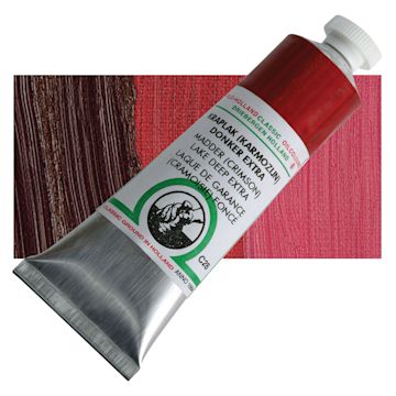 Open in modal - Old Holland Classic Oil Color - Madder (Crimson) Lake Deep Extra, 40 ml tube and swatch