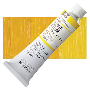 Open in modal - Holbein Artists' Oil Color - Polyazo Yellow, 40 ml tube and swatch