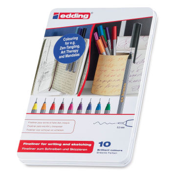 Edding 55 Fineliner Pens - Closed tin of Set of 10 shown