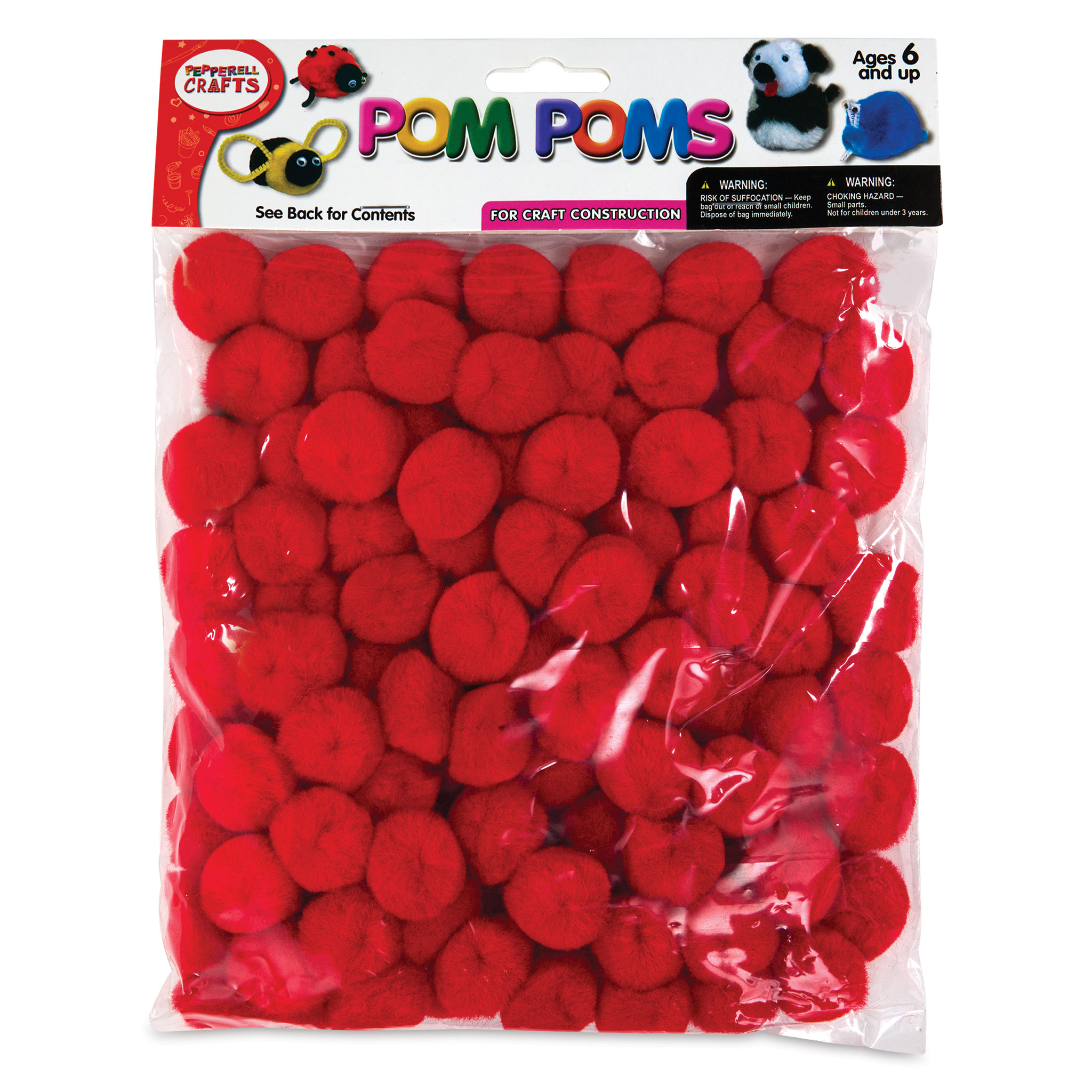 Pepperell Craft Pom Poms - Pkg of 100, 1 inch, Red