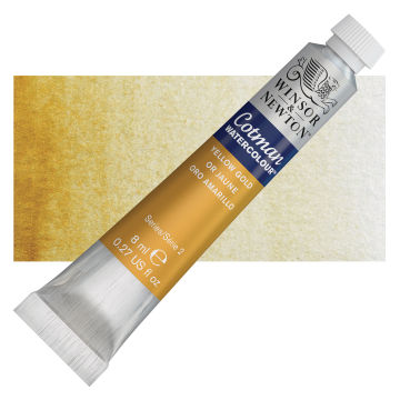Winsor & Newton Cotman Watercolors - Yellow Gold, 8 ml, Tube with Swatch