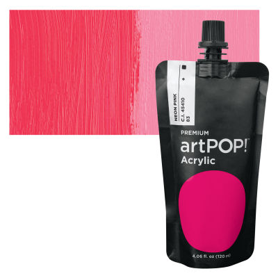 artPOP! Heavy Body Acrylic Paint - Neon Pink, 120 ml Pouch with swatch