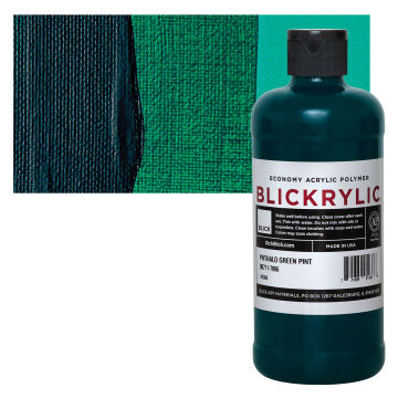 Blickrylic Student Acrylics - Phthalo Green, Pint bottle and swatch