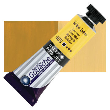 Daler-Rowney Aquafine Gouache - Yellow Ochre, 15 ml, Tube with Swatch