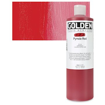 Open in modal - Golden Fluid Acrylic - Pyrrole Red, 16 oz bottle and swatch