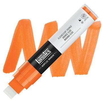 Open in modal - Liquitex Paint Marker - Fluorescent Orange, 15mm Tip marker and swatch