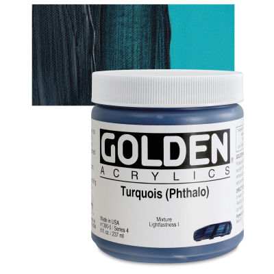 Golden Heavy Body Artist Acrylics - Turquoise (Phthalo), 8 oz Jar