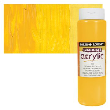Open in modal - Daler-Rowney Graduate Acrylic Paint - Cadmium Yellow Hue, 500 ml bottle and swatch