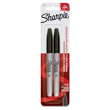 Open in modal - Sharpie Fine Point Permanent Markers - Black, Pkg of 2. Package front of two markers.
