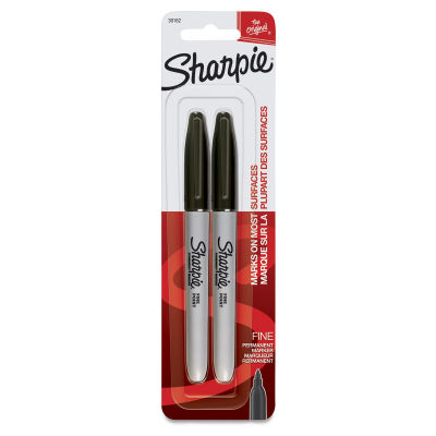 Sharpie Fine Point Permanent Markers - Black, Pkg of 2. Package front of two markers.