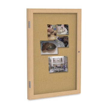 Ghent Natural Cork Bulletin Board - 18" x 24", 1 Door, Oak Frame