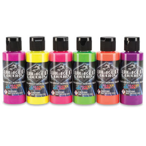 Createx Wicked Colors Airbrush Paint Sets - Component bottles of 6 pc Fluorescent set