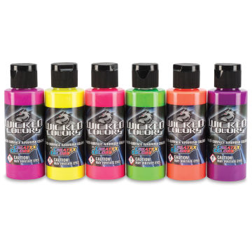 Open in modal - Createx Wicked Colors Airbrush Paint Sets - Component bottles of 6 pc Fluorescent set