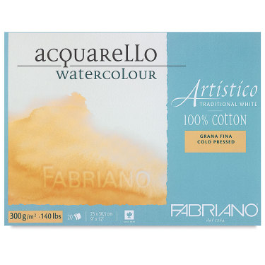 Fabriano Artistico Traditional White Watercolor Block - 9'' x 12'', Cold Press, 20 Sheets