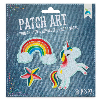 Momenta Iron-On Patch Art - Pkg of 3, Unicorn, Rainbow, Star