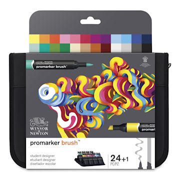 Open in modal - Winsor & Newton Promarker Brush Markers - Front of package of 24 pc Student Designer Colors Set