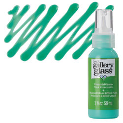 Gallery Glass Paint - Emerald Green, 2 oz swatch with bottle