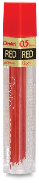 Open in modal - Pentel Hi-Polymer Colored Leads - Tube of 12 red leads shown upright