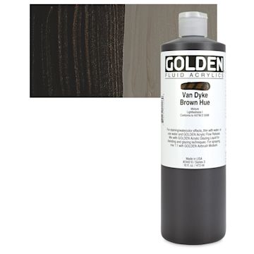 Open in modal - Golden Fluid Acrylic - Van Dyke Brown Historical Hue, 16 oz bottle and swatch