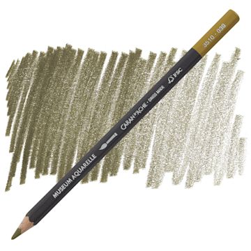 Open in modal - Caran D'Ache Museum Aquarelle Pencil - Olive Brown pencil and swatch