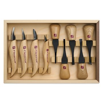 Open in modal - Flexcut Deluxe Palms & Knives - Set of 9 - open to show contents