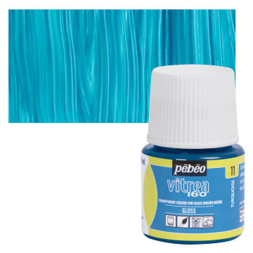 Pebeo Vitrea 160 Glass Paint - Turquoise, Glossy, 45 ml bottle (swatch and bottle)