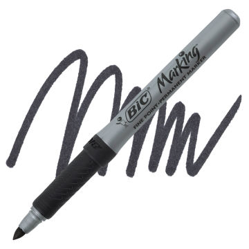 Bic Intensity Permanent Marker - Black, Fine Point, swatch and marker