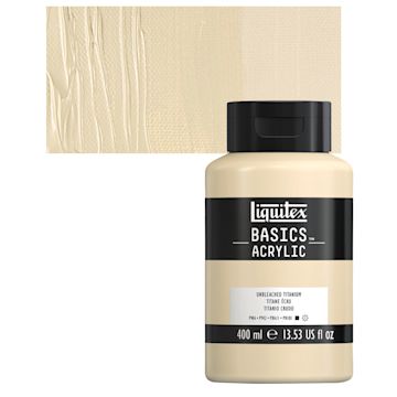 Open in modal - Liquitex Basics Acrylic Paint - Unbleached Titanium, 13.5 oz Bottle and swatch