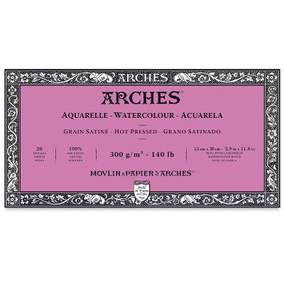 Arches Watercolor Block - 5.9" x 11.8", Hot Press, 140 lb, 20 sheets