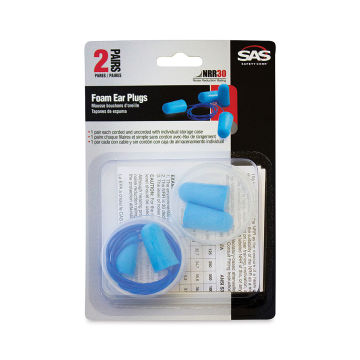SAS Safety Foam Ear Plugs - front view of package showing 2 pr and storage cases