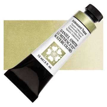 Open in modal - Daniel Smith Luminescent Watercolor - Iridescent Topaz, 15 ml, Tube and swatch