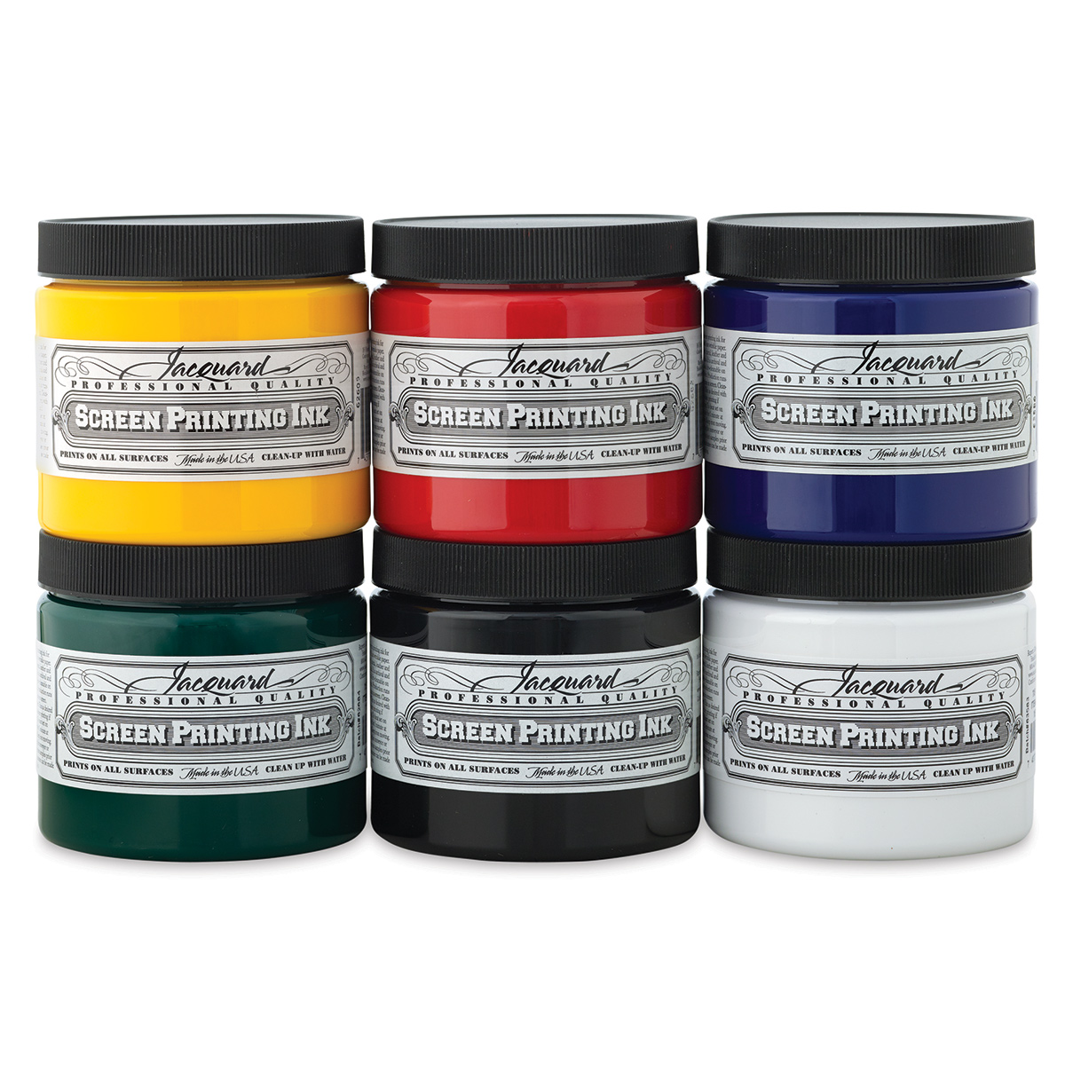 Jacquard Professional Fast Dry Washable Screen Printing Ink Set, 1 PT Jar, Assorted Color, Set of 6