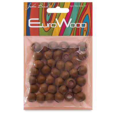 John Bead Euro Wood Beads - Coffee, Round, Large Hole, 12 mm x 9.8 mm, Pkg of 40
